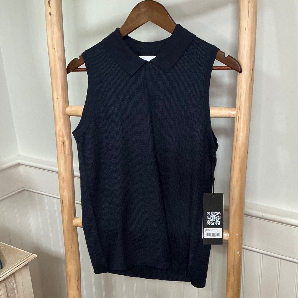 A. Putnam Crochet Sleeveless Polo Top Dress Blues Navy Knit Viscose Size M NEW